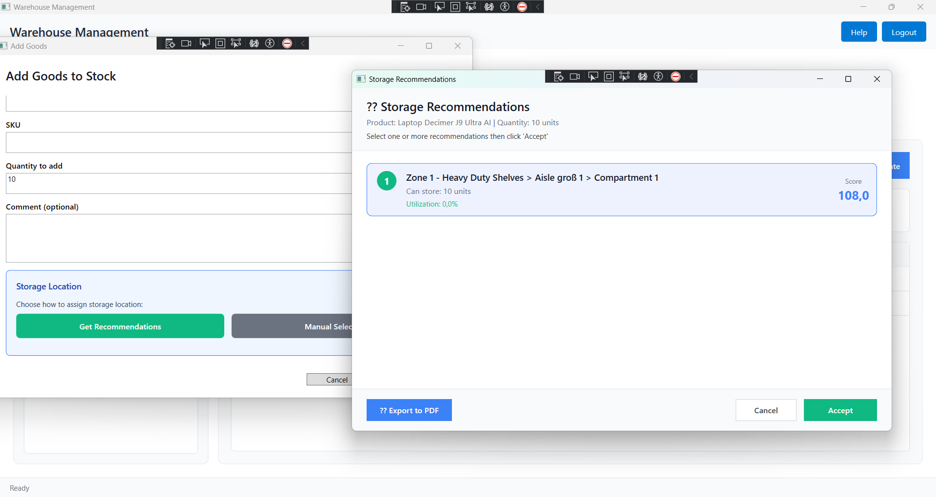 Warehouse details snapshot